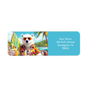 Fantasy Cute Polar Bear Beach  Label