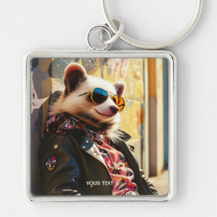 Fantasy Cute Possum Leather Jacket Keychain
