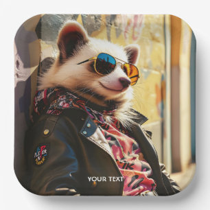 Fantasy Cute Possum Leather Jacket Paper Plates