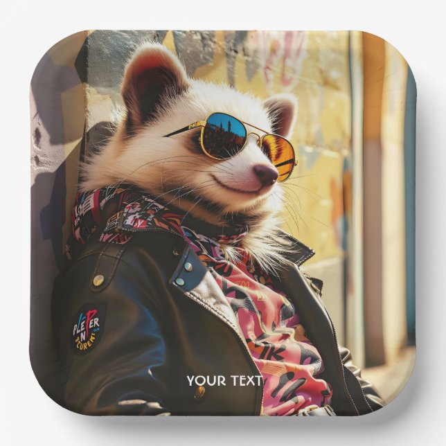 Fantasy Cute Possum Leather Jacket Paper Plates (Front)