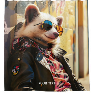 Fantasy Cute Possum Leather Jacket Shower Curtain