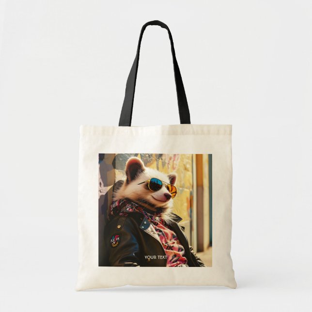 Fantasy Cute Possum Leather Jacket Tote Bag (Front)