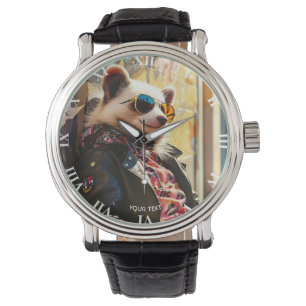 Fantasy Cute Possum Leather Jacket Watch