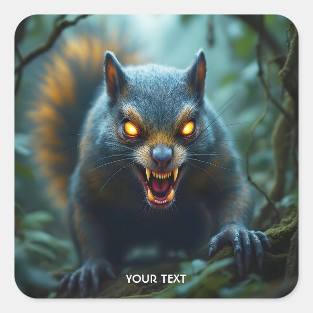Fantasy Cute Prehistoric Angry Squirrel Square Sticker (Front)