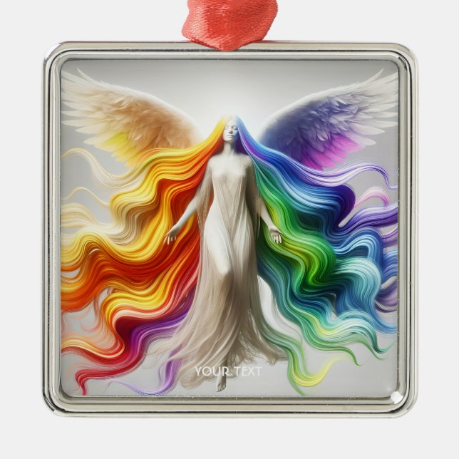 Fantasy Cute Pride Rainbow Angel Metal Ornament (Front)