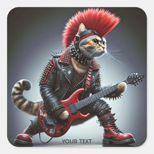 Fantasy Cute Punk Pink Cat Square Sticker (Front)