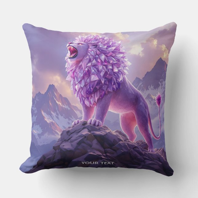 Fantasy Cute Purple Amethyst Lion Throw Pillow (Front)