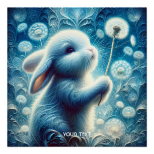 Fantasy Cute Rabbit Bunny Flower Poster