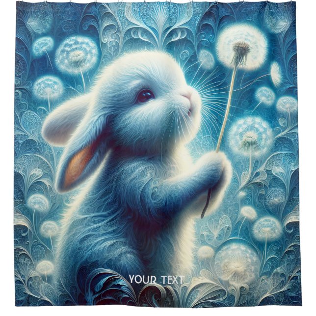 Fantasy Cute Rabbit Bunny Flower Shower Curtain (Front)