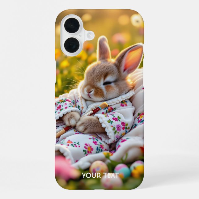 Fantasy Cute Rabbit Painter Flowers iPhone Case (Back)