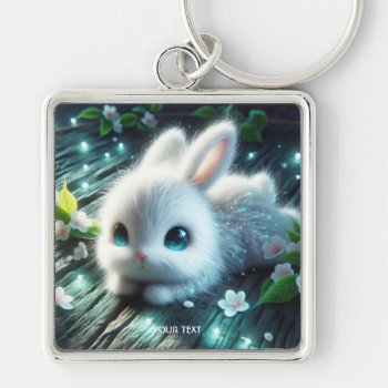 Fantasy Cute Rabbit Sakura Tree  Keychain by HumusInPita at Zazzle