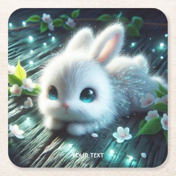 Fantasy Cute Rabbit Sakura Tree  Square Paper Coaster by HumusInPita at Zazzle