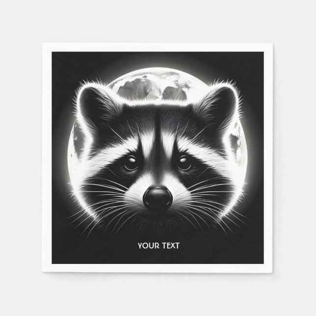 Fantasy Cute Racoon Face Moon Napkins (Front)