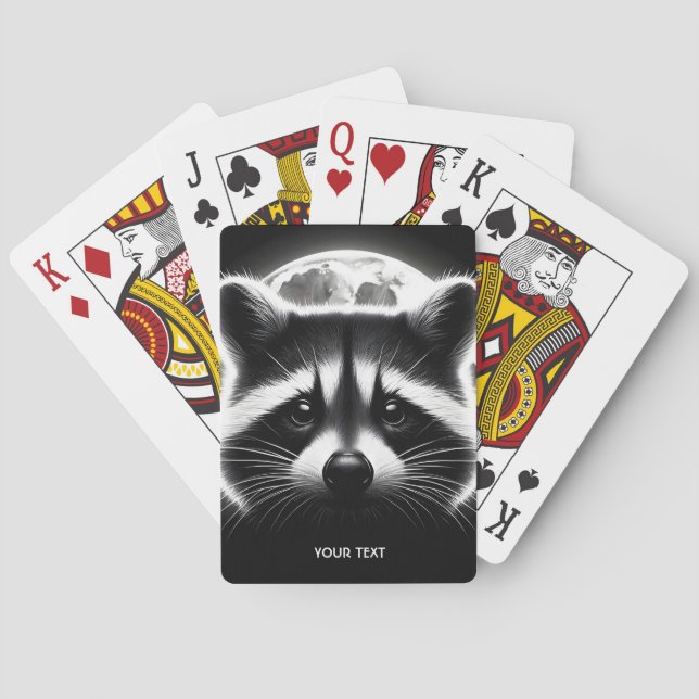 Fantasy Cute Racoon Face Moon Poker Cards (Back)
