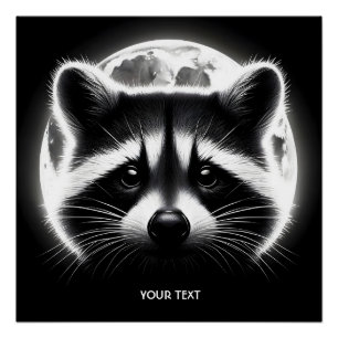 Fantasy Cute Racoon Face Moon Poster