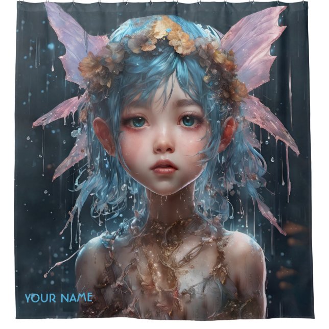 Fantasy Cute Rainy Forest Fairy Shower Curtain (Front)