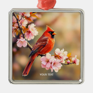 Fantasy Cute Red Bird Cherry Metal Ornament