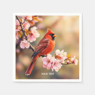 Fantasy Cute Red Bird Cherry Napkins