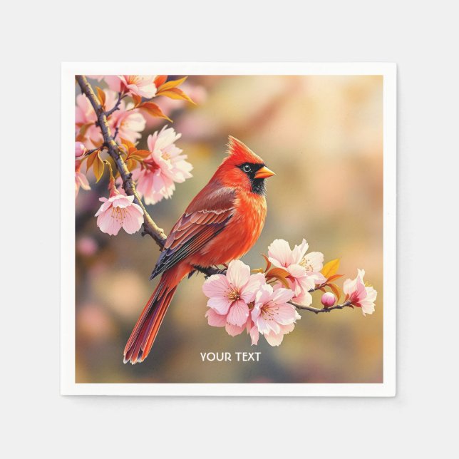Fantasy Cute Red Bird Cherry Napkins (Front)