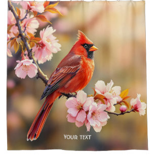 Fantasy Cute Red Bird Cherry Shower Curtain