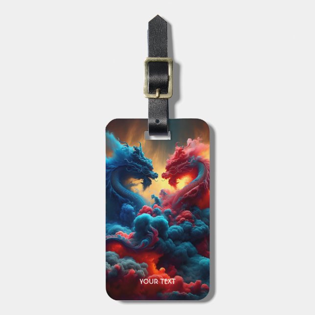 Fantasy Cute Red Blue Dragons Luggage Tag (Front Vertical)