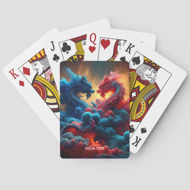 Fantasy Cute Red Blue Dragons Poker Cards (Back)