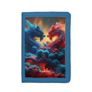 Fantasy Cute Red Blue Dragons Tri-fold Wallet