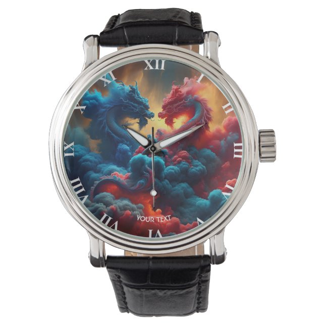 Fantasy Cute Red Blue Dragons Watch (Front)