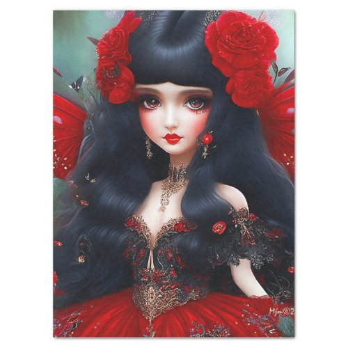 Fantasy Cute Red Fairy Princess Decoupage Tissue Paper