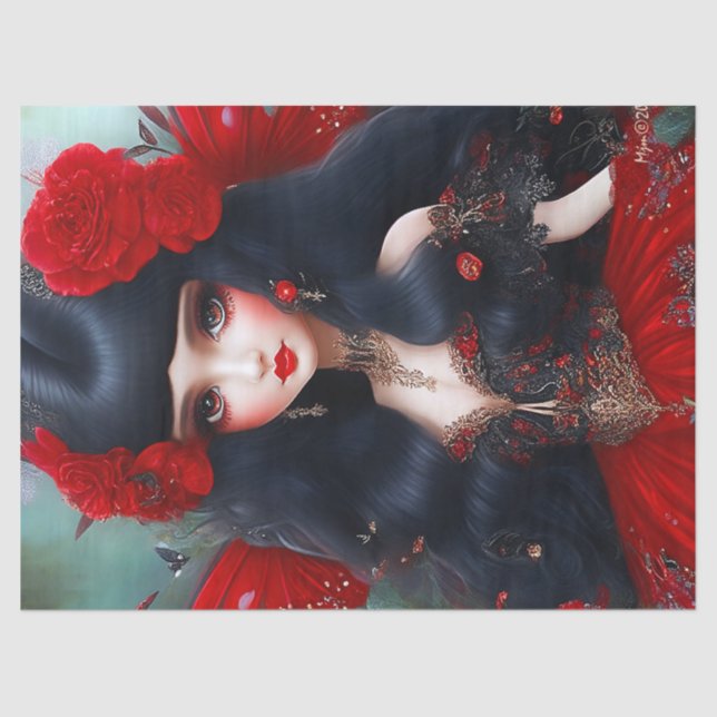 Fantasy Cute Red Fairy Princess Decoupage Tissue Paper (Front)