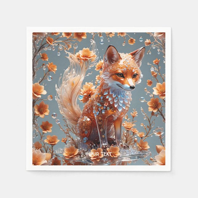 Fantasy Cute Red Glass Fox Napkins (Front)