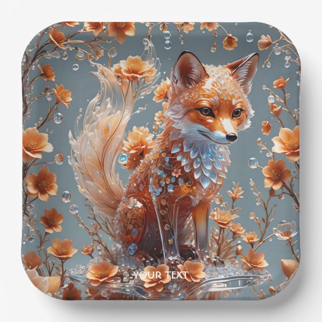 Fantasy Cute Red Glass Fox Paper Plates (Front)