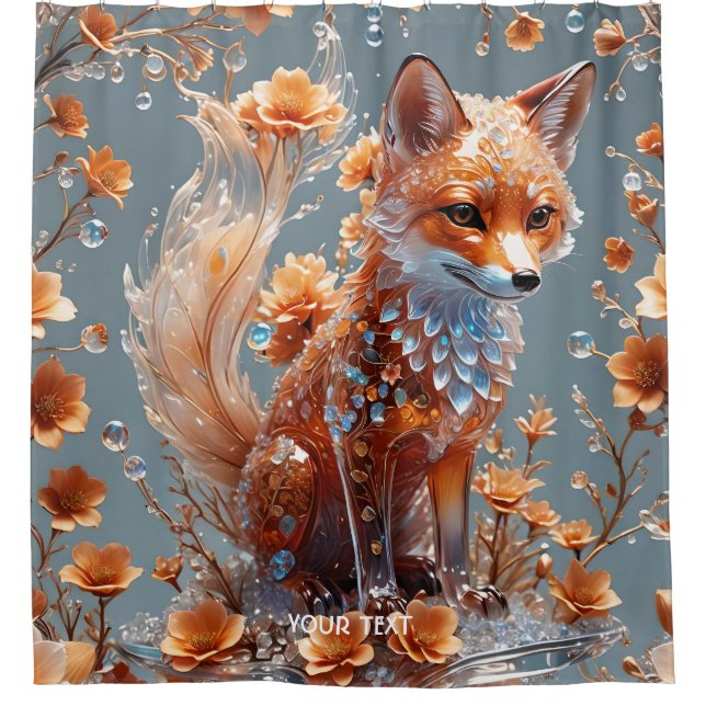 Fantasy Cute Red Glass Fox Shower Curtain (Front)