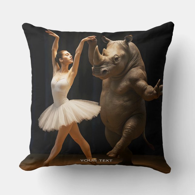 Fantasy Cute Rhino Dancer Ballerina Throw Pillow (Front)