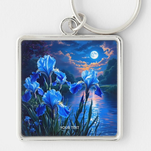 Fantasy Cute River Blue Irises Keychain (Front)