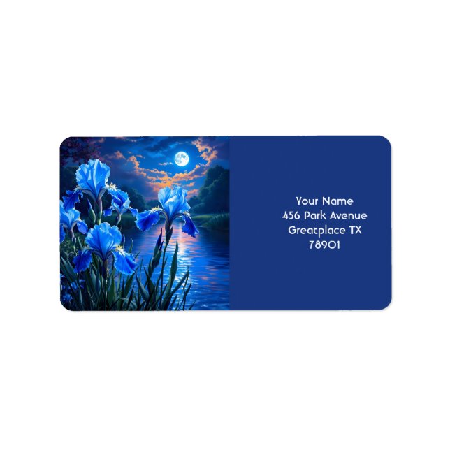 Fantasy Cute River Blue Irises Label (Front)