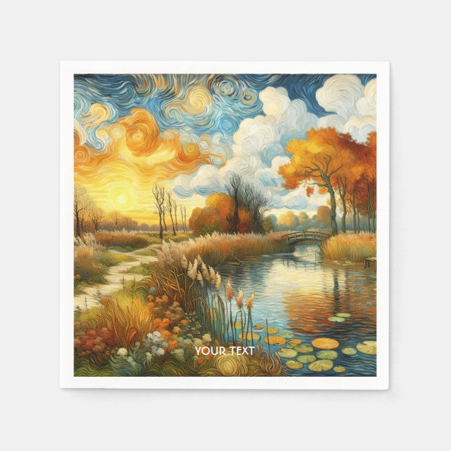 Fantasy Cute River Clouds Bridge Napkins (Front)