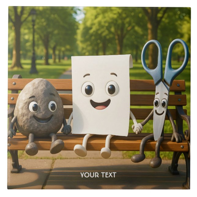 Fantasy Cute Rock Paper Scissors Ceramic Tile (Front)