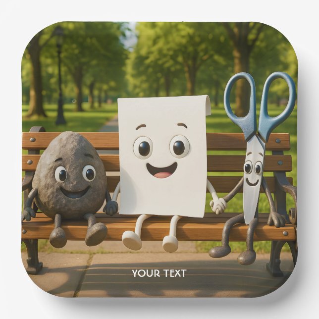 Fantasy Cute Rock Paper Scissors Plates (Front)