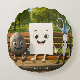 Fantasy Cute Rock Paper Scissors Round Pillow