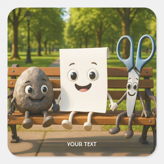 Fantasy Cute Rock Paper Scissors Square Sticker (Front)