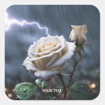 Fantasy Cute Rose Rain Lighting Square Sticker by HumusInPita at Zazzle