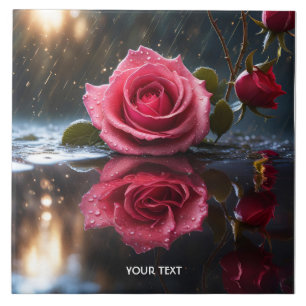 Fantasy Cute Rose Rain Reflection Ceramic Tile