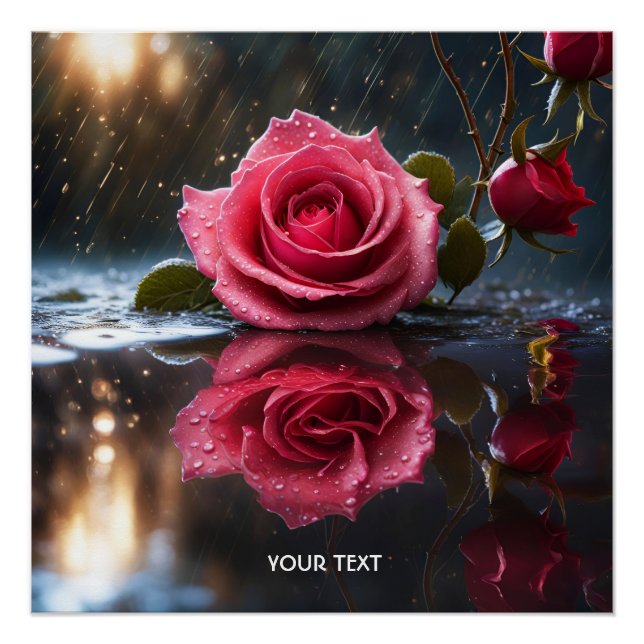 Fantasy Cute Rose Rain Reflection Poster (Front)