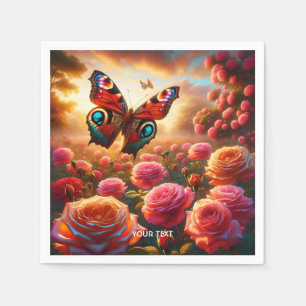 Fantasy Cute Roses Butterfly Flowers Napkins