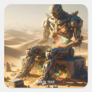 Fantasy Cute Rusty Robot Desert Square Sticker