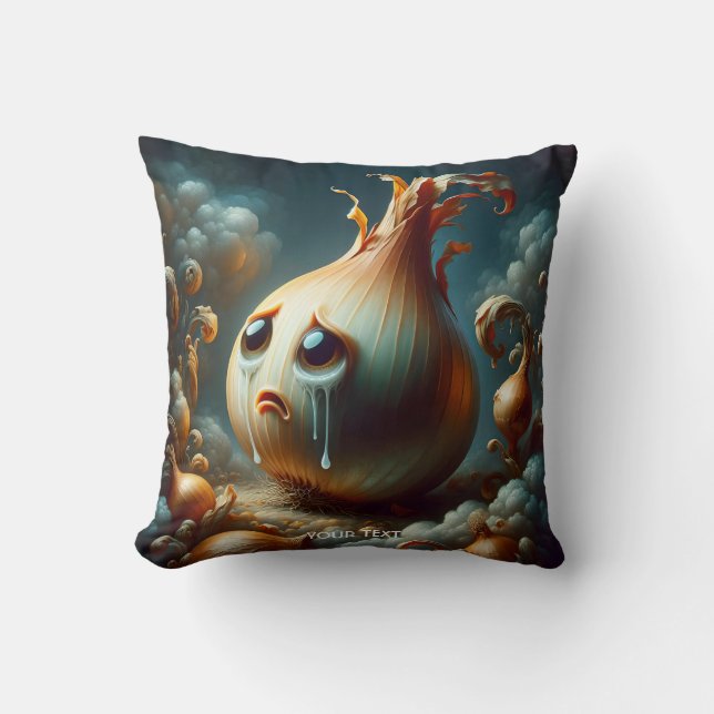 Fantasy Cute Sad Crying Onion Throw Pillow (Front)