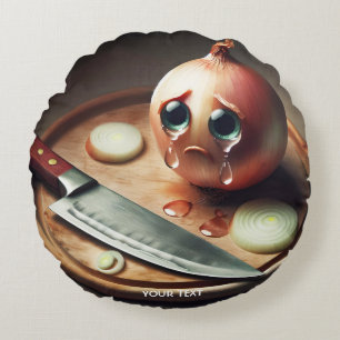Fantasy Cute Sad Onion Crying Round Pillow