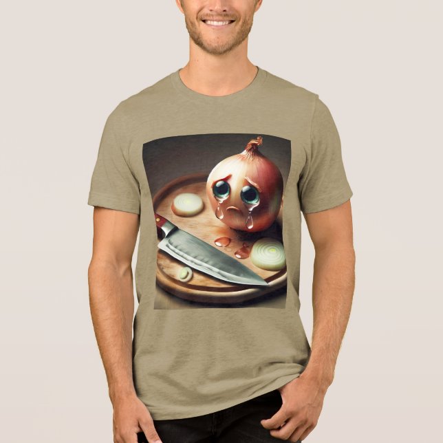 Fantasy Cute Sad Onion Crying Tri-Blend Shirt (Front)