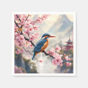 Fantasy Cute Sakura Bird Blue Napkins